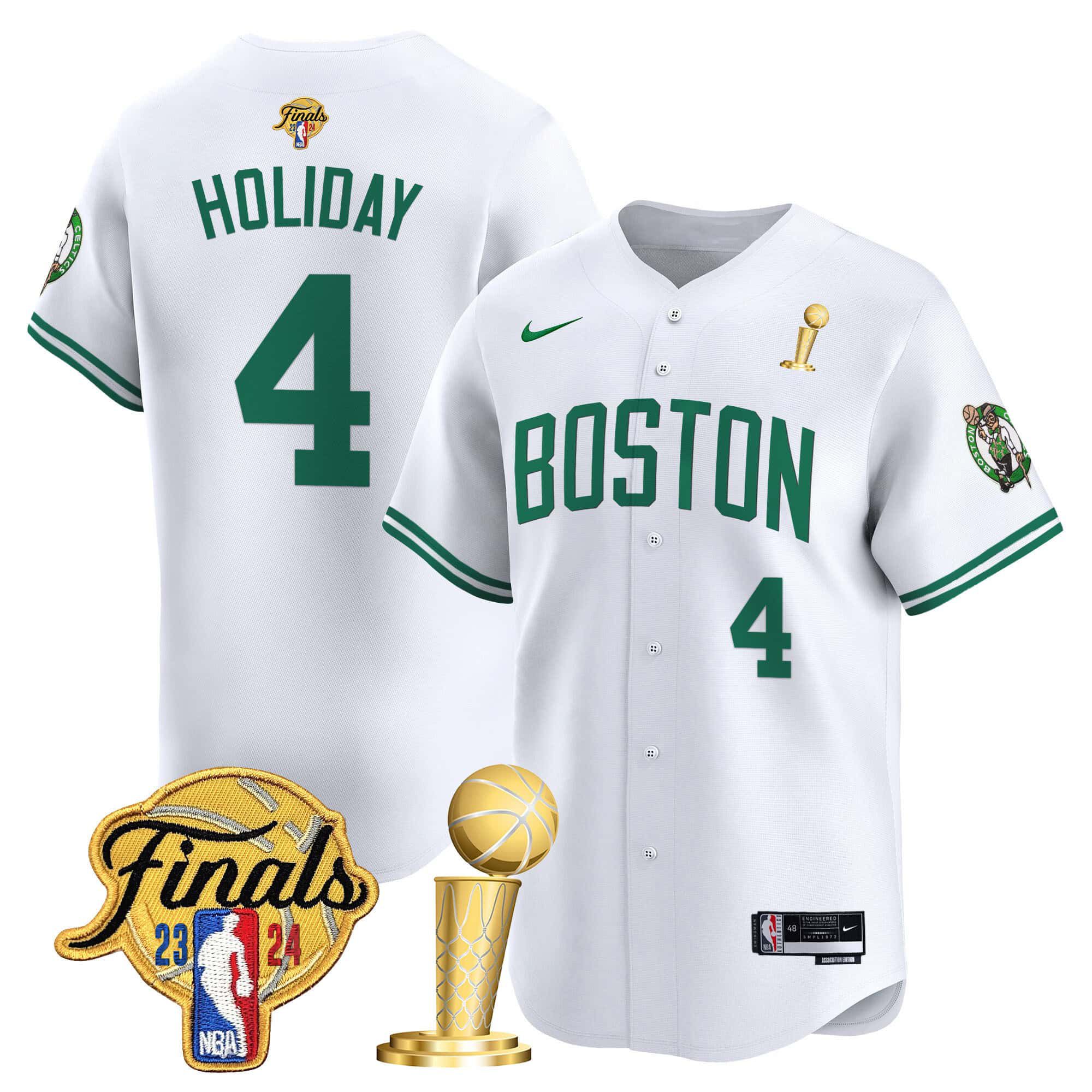 Men Boston Celtics #4 Holiday White 2024 Nike Final & Champions Patch Baseball NBA Jersey